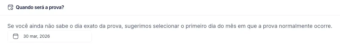 Seleção de data da prova do cronograma