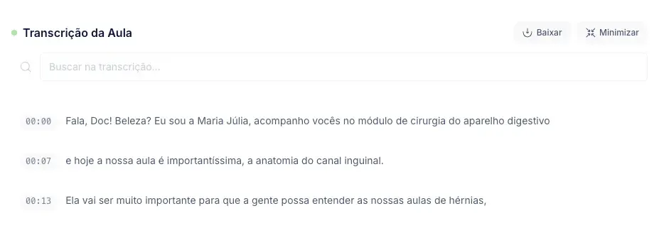 Aulas transcritas para facilitar encontrar parte de aula que você deseja