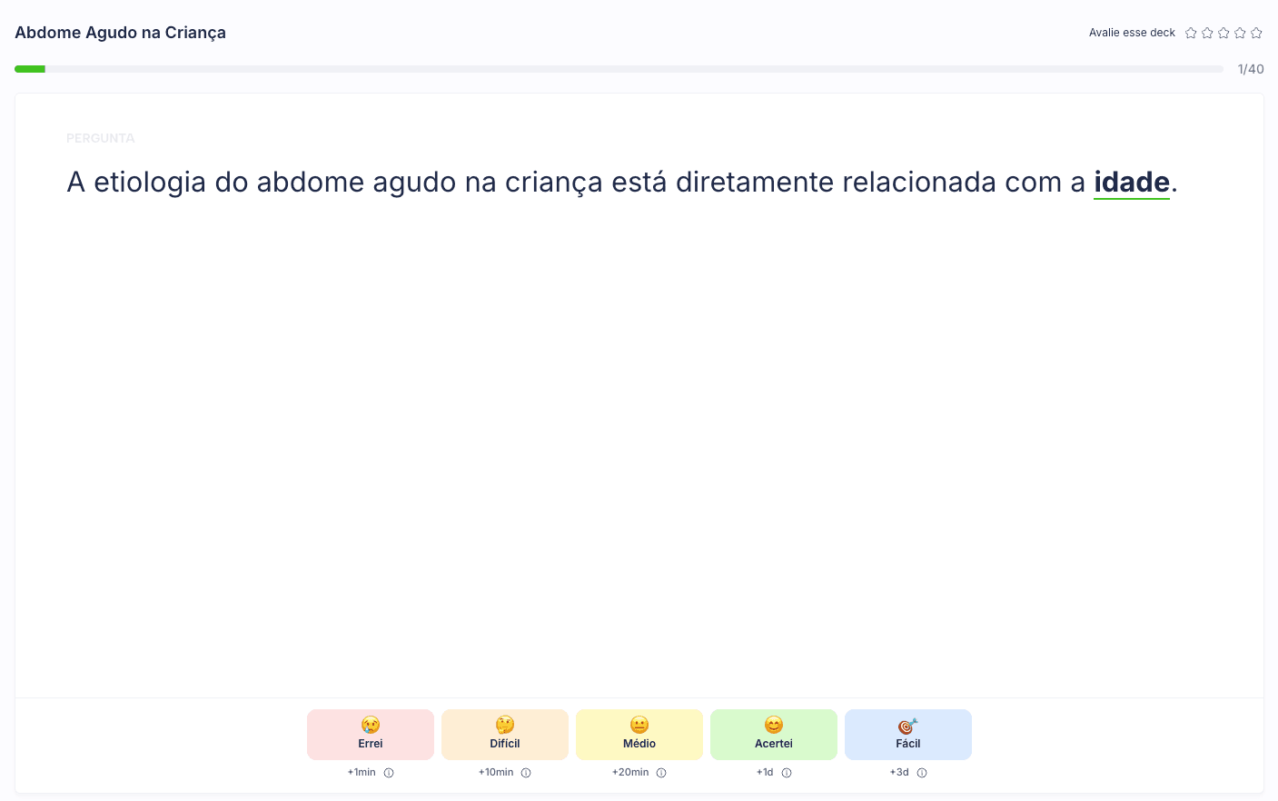 Opções de modos de revisão de flashcards