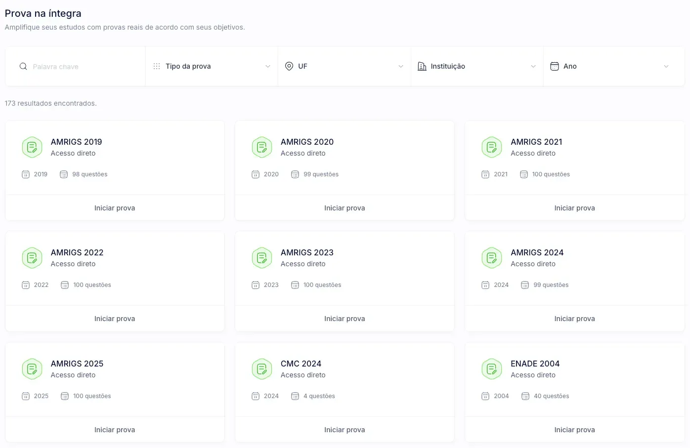 Lista de provas na integra
